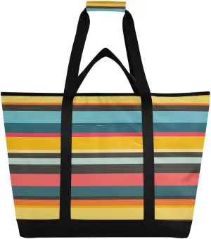 Beautiful Colored Stripes Reusable Insulated Lunchbox Cooler Bag, Leakproof Kitchen Grocery Bag Collapsible Portable Cooler Tote Bag for Picnic, Camping, Office, Travel