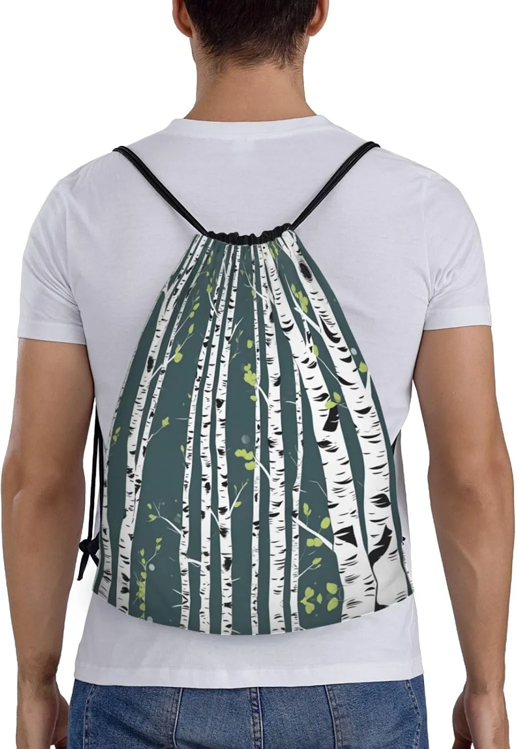 Beauty Birch Tree Stylish Drawstring Backpacks Cinch Bags, Gym Cinch Bag Polyester String Bag For Men Women