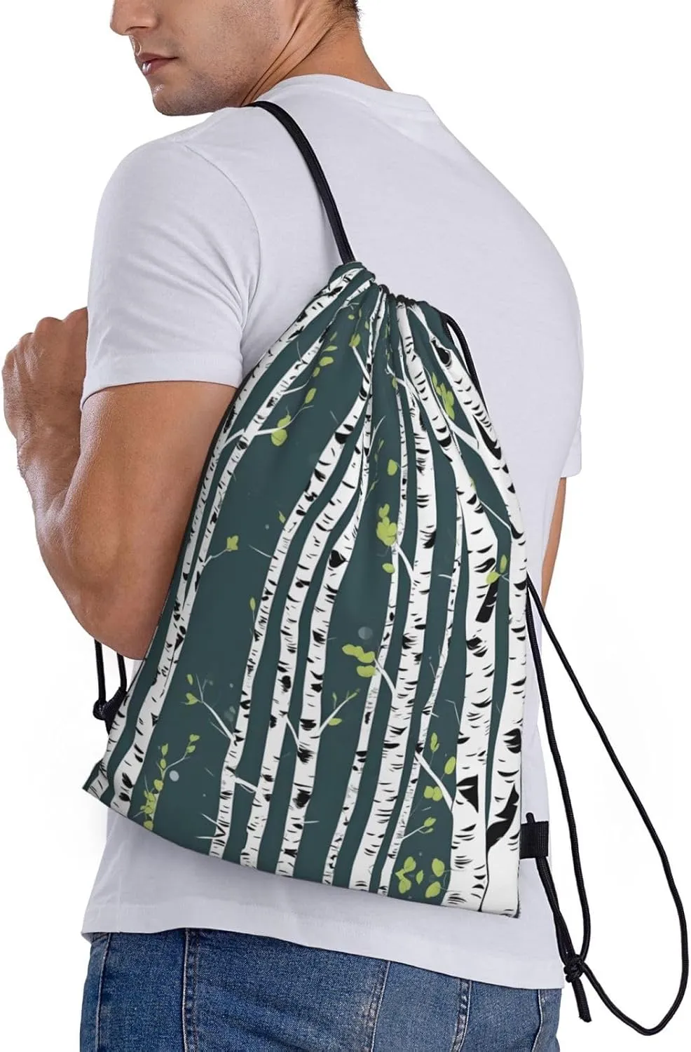 Beauty Birch Tree Stylish Drawstring Backpacks Cinch Bags, Gym Cinch Bag Polyester String Bag For Men Women