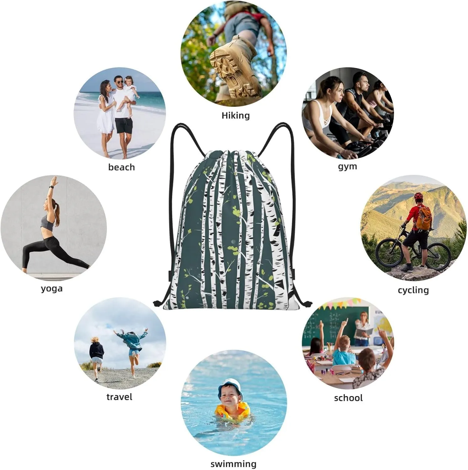 Beauty Birch Tree Stylish Drawstring Backpacks Cinch Bags, Gym Cinch Bag Polyester String Bag For Men Women