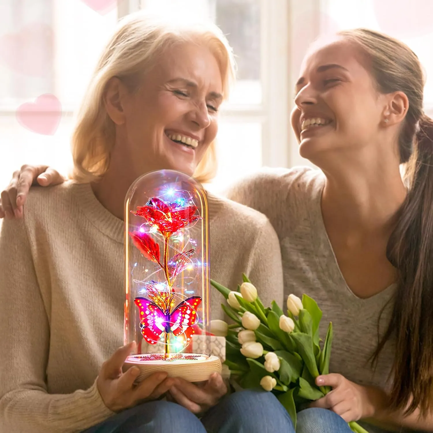 Beferr Galaxy Glass Rose Birthday Gifts for Women, Mothers Day Flowers for Mom Grandma, Eternal Crystal Roses for Her Wife Artificial Forever Preserved Flowers for Delivery Prime Rose in Dome, Red