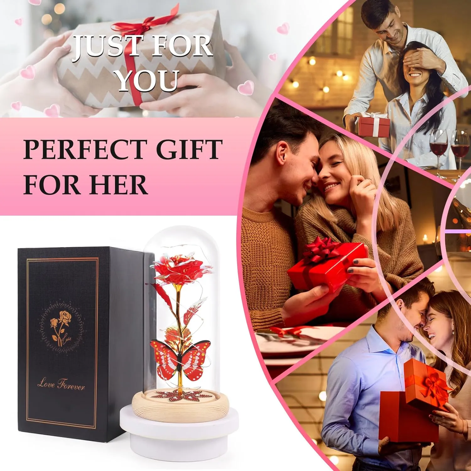 Beferr Galaxy Glass Rose Birthday Gifts for Women, Mothers Day Flowers for Mom Grandma, Eternal Crystal Roses for Her Wife Artificial Forever Preserved Flowers for Delivery Prime Rose in Dome, Red