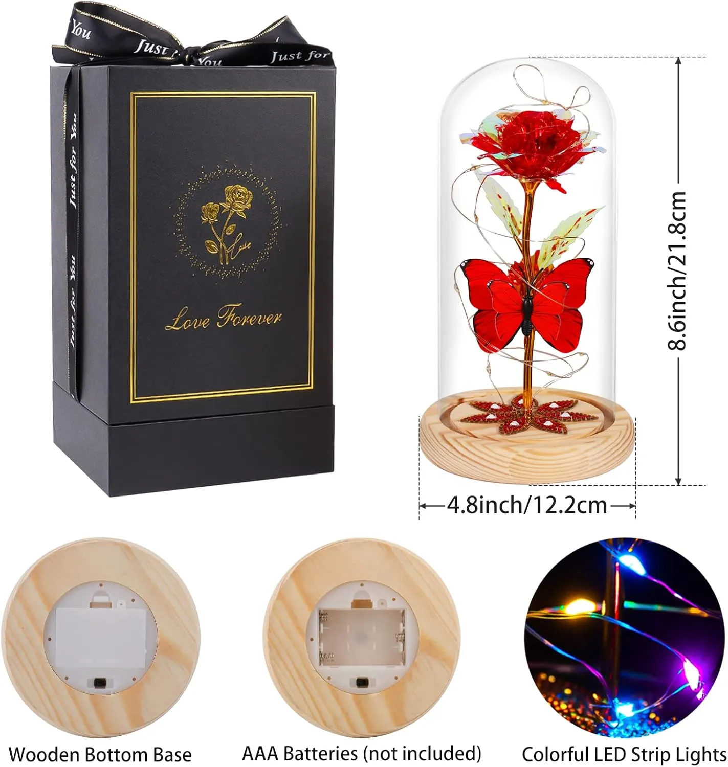 Beferr Galaxy Glass Rose Birthday Gifts for Women, Mothers Day Flowers for Mom Grandma, Eternal Crystal Roses for Her Wife Artificial Forever Preserved Flowers for Delivery Prime Rose in Dome, Red