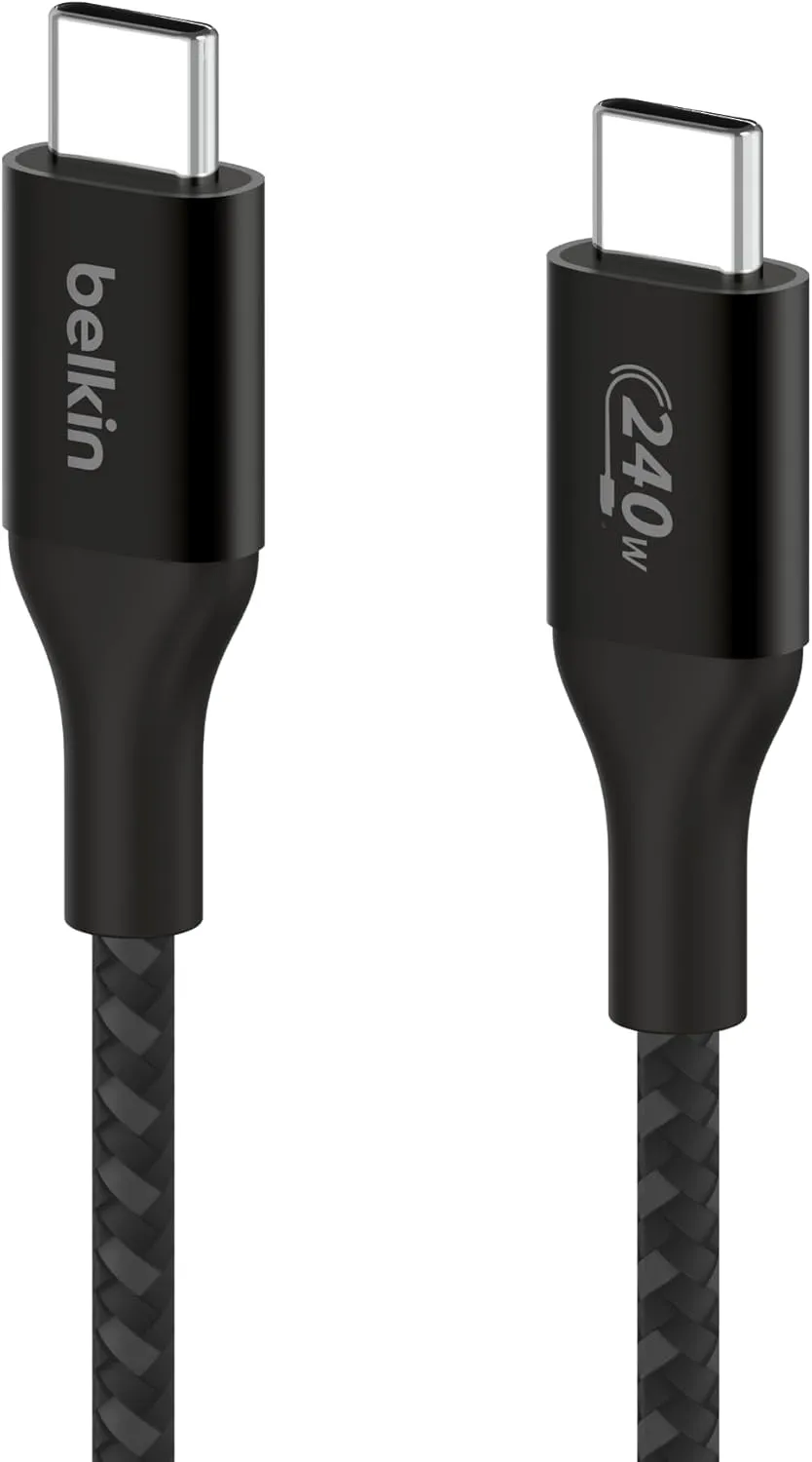 Belkin BoostCharge USB-C to USB-C Power Cable (2M/6.6ft) Fast Charging Cable 240W Power Delivery USB-IF for MacBook Pro, iPad, iPhone 16 Series, Galaxy S25 Series, Nintendo Switch 2 & More - Black