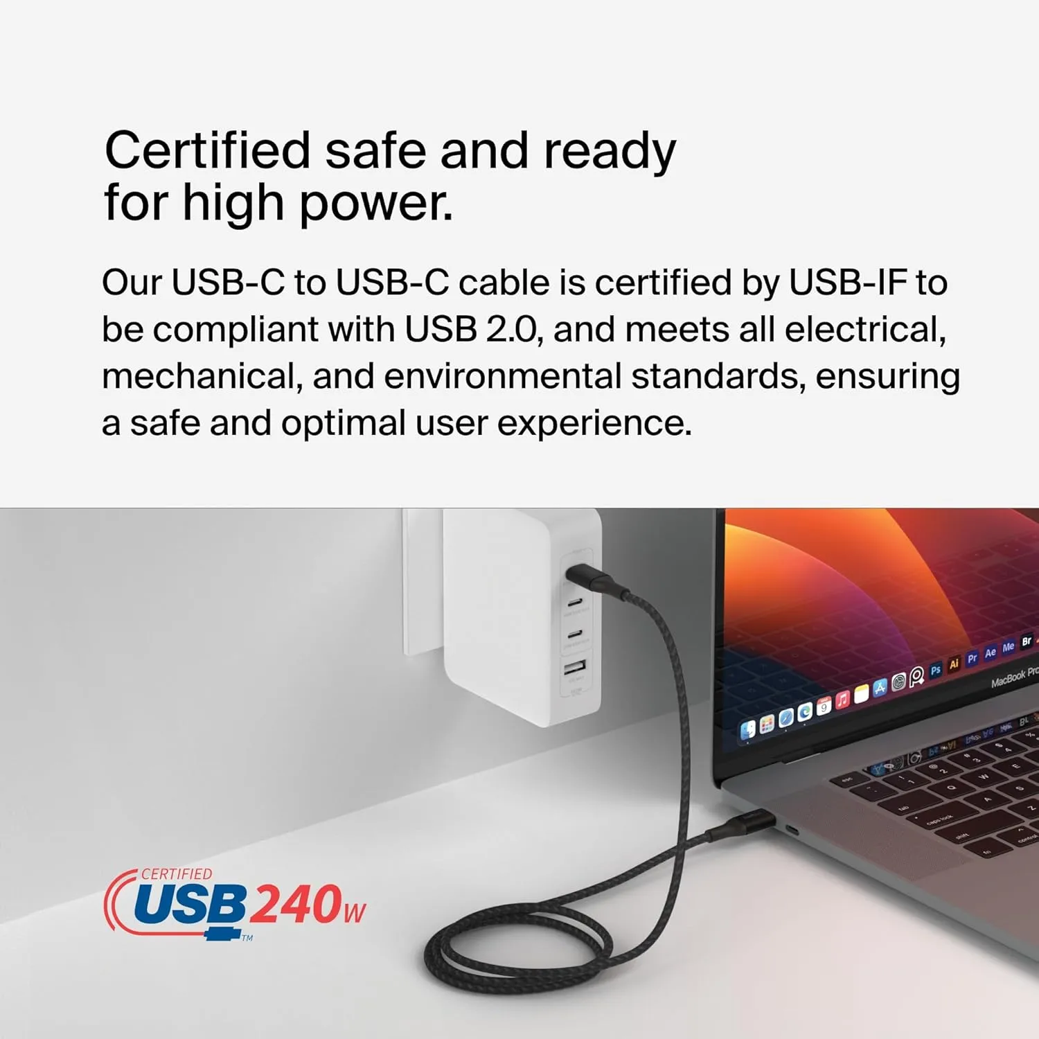 Belkin BoostCharge USB-C to USB-C Power Cable (2M/6.6ft) Fast Charging Cable 240W Power Delivery USB-IF for MacBook Pro, iPad, iPhone 16 Series, Galaxy S25 Series, Nintendo Switch 2 & More - Black
