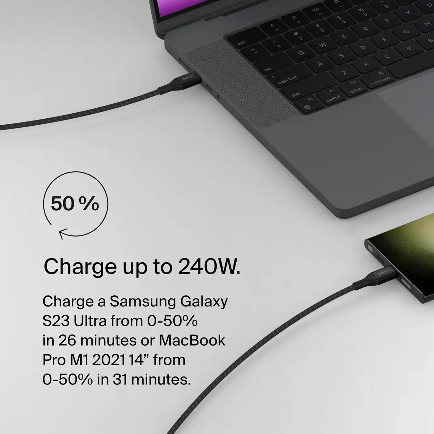 Belkin BoostCharge USB-C to USB-C Power Cable (2M/6.6ft) Fast Charging Cable 240W Power Delivery USB-IF for MacBook Pro, iPad, iPhone 16 Series, Galaxy S25 Series, Nintendo Switch 2 & More - Black