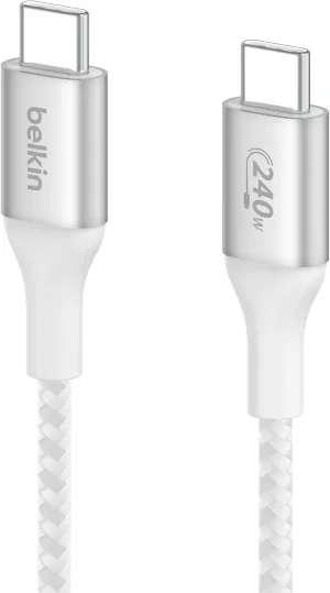 Belkin BoostCharge USB-C to USB-C Power Cable (2M/6.6ft) Fast Charging Cable 240W Power Delivery USB-IF for MacBook Pro, iPad, iPhone 16 Series, Galaxy S25 Series, Nintendo Switch 2 & More - White