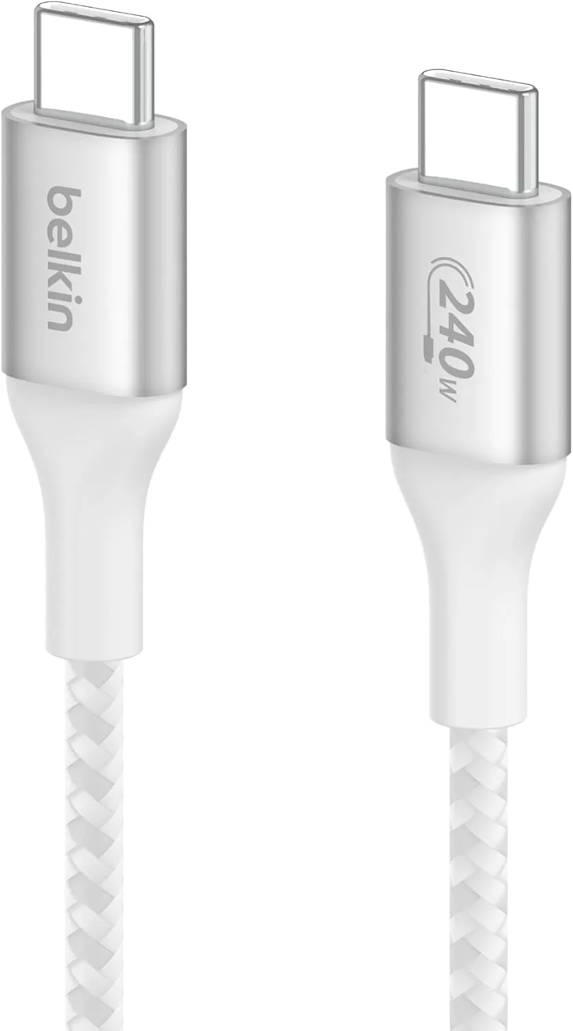 Belkin BoostCharge USB-C to USB-C Power Cable (2M/6.6ft) Fast Charging Cable 240W Power Delivery USB-IF for MacBook Pro, iPad, iPhone 16 Series, Galaxy S25 Series, Nintendo Switch 2 & More - White