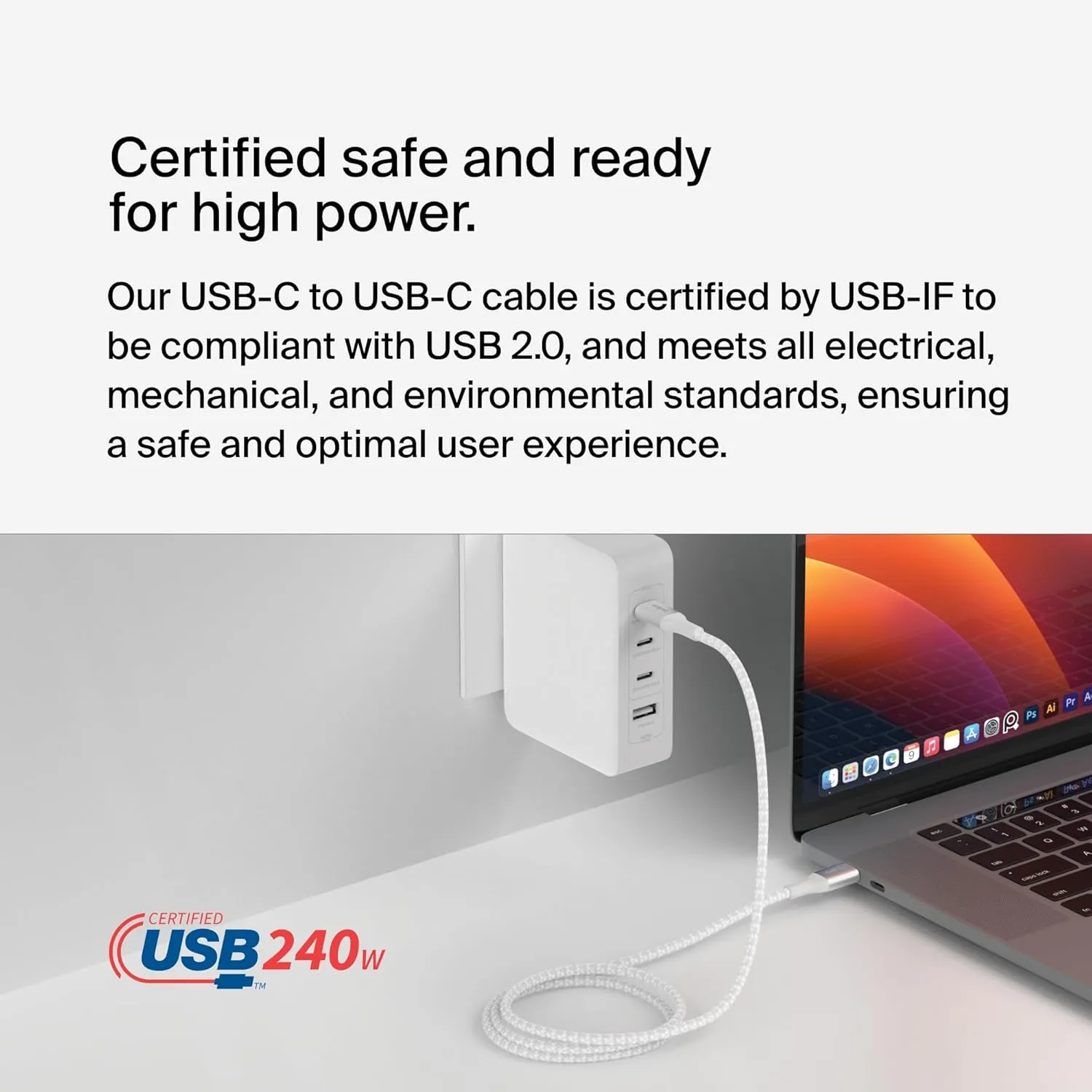 Belkin BoostCharge USB-C to USB-C Power Cable (2M/6.6ft) Fast Charging Cable 240W Power Delivery USB-IF for MacBook Pro, iPad, iPhone 16 Series, Galaxy S25 Series, Nintendo Switch 2 & More - White
