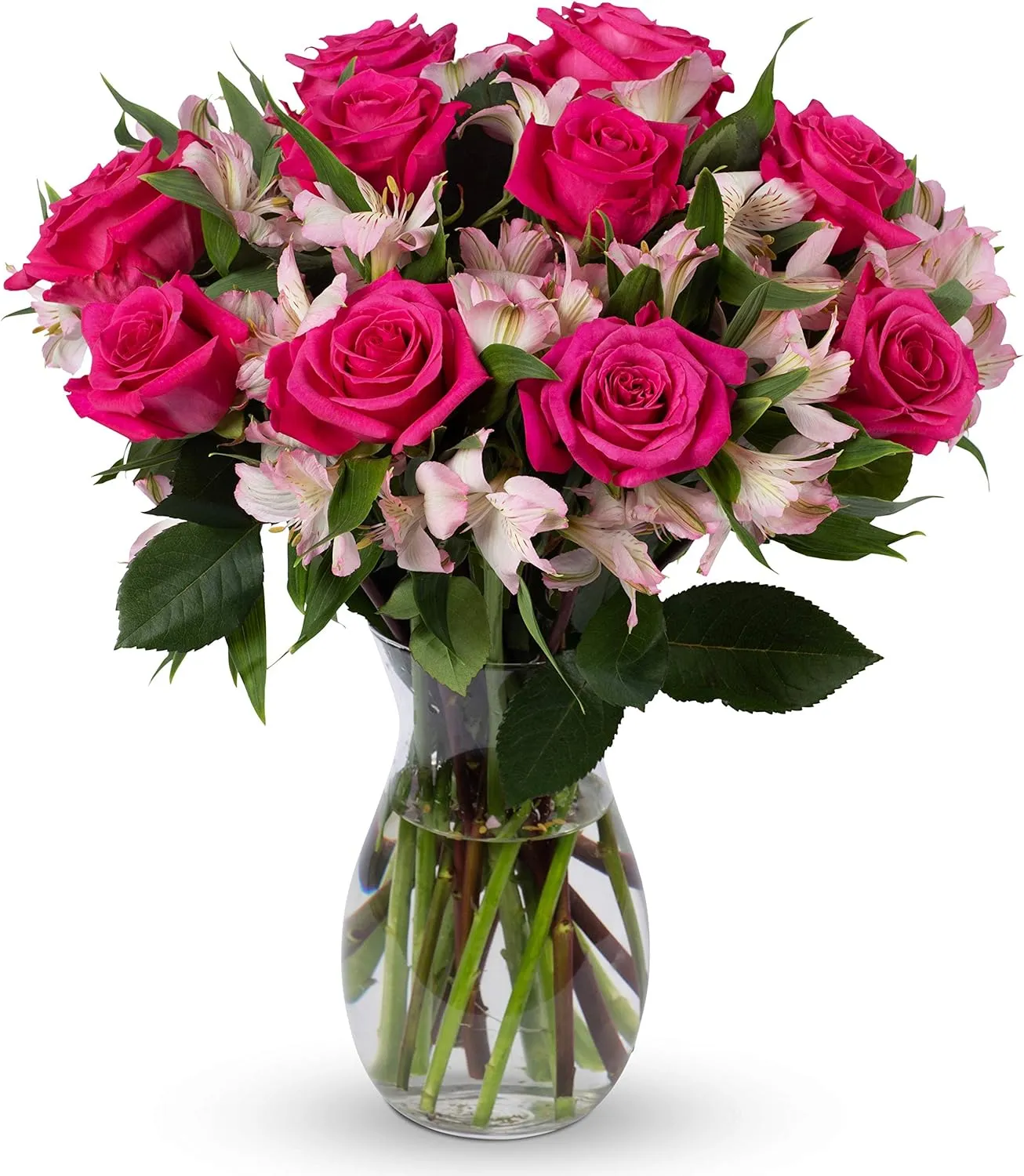 Benchmark Bouquets - Charming Roses & Alstroemeria (Glass Vase Included) - Fresh Flowers for Delivery - Gift for Mother’s Day, Birthday, Anniversary, Sympathy, Get Well, Congratulations