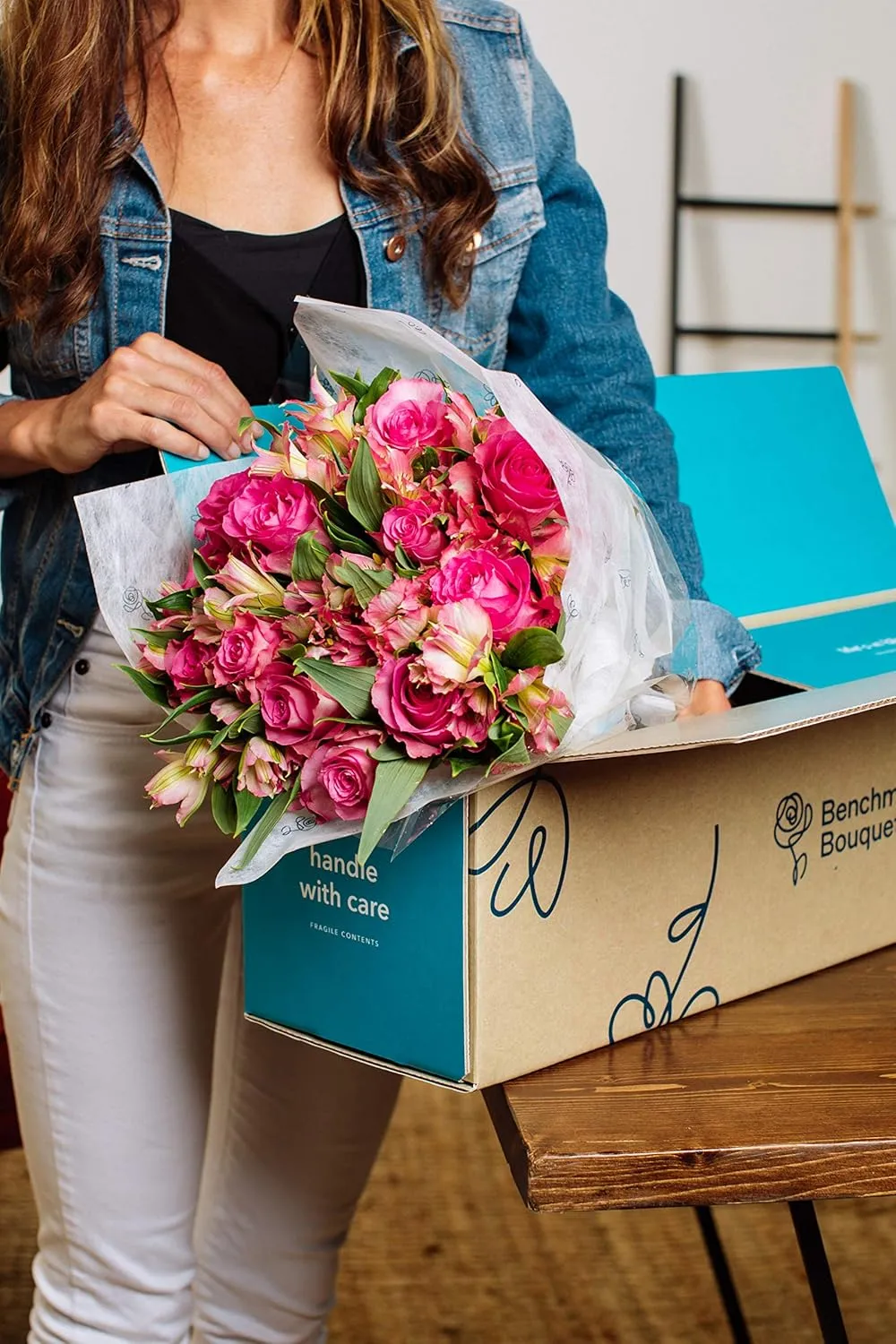 Benchmark Bouquets - Charming Roses & Alstroemeria (Glass Vase Included) - Fresh Flowers for Delivery - Gift for Mother’s Day, Birthday, Anniversary, Sympathy, Get Well, Congratulations