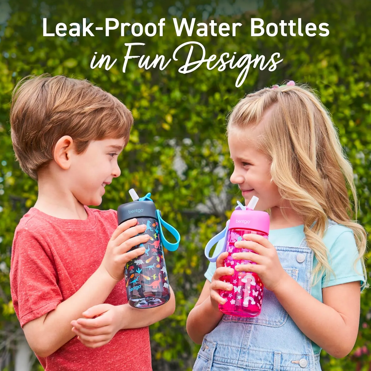 Bentgo Kids Water Bottle - Leak-Proof, Durable Tritan, BPA-Free 15 oz. Cup for Kids/Toddlers Ages 3 , Safe Sip Spout, Carrying Handle, & Dishwasher Safe for School & Sports (Rainbows & Butterflies)