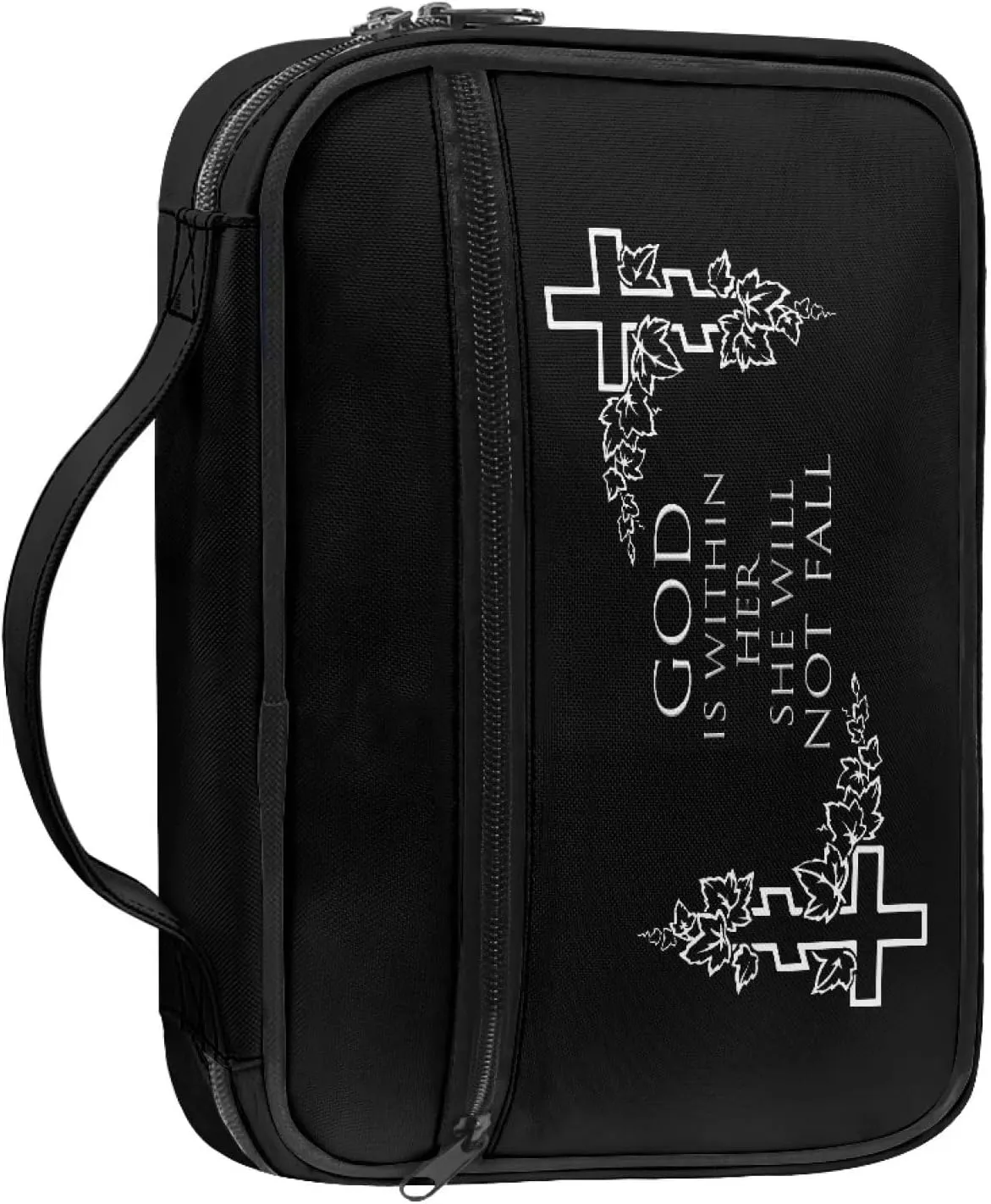 Bible Cover for Women & Men Jesus Cross Maple Leaf Design Zippered Bible Book Carrying Case Bible Bag and Totes Bible Study Supplies,God is Within Her She Will Not Fall Design