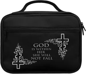Bible Cover for Women & Men Jesus Cross Maple Leaf Design Zippered Bible Book Carrying Case Bible Bag and Totes Bible Study Supplies,God is Within Her She Will Not Fall Design