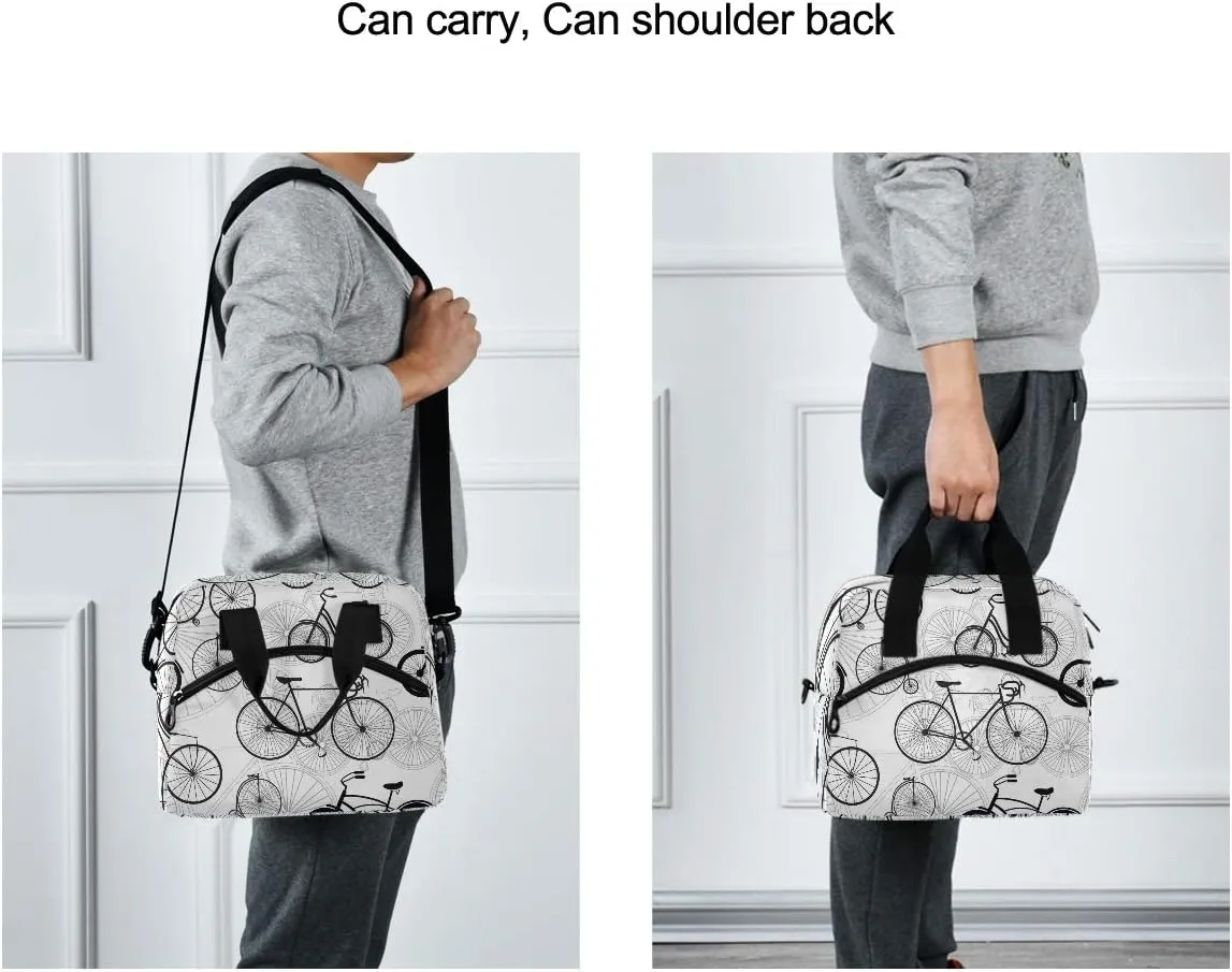 Bicycle Bike Print Lunch Bag with Detachable Shoulder Strap for Work Beach Picnic