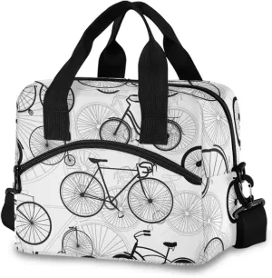 Bicycle Bike Print Lunch Bag with Detachable Shoulder Strap for Work Beach Picnic