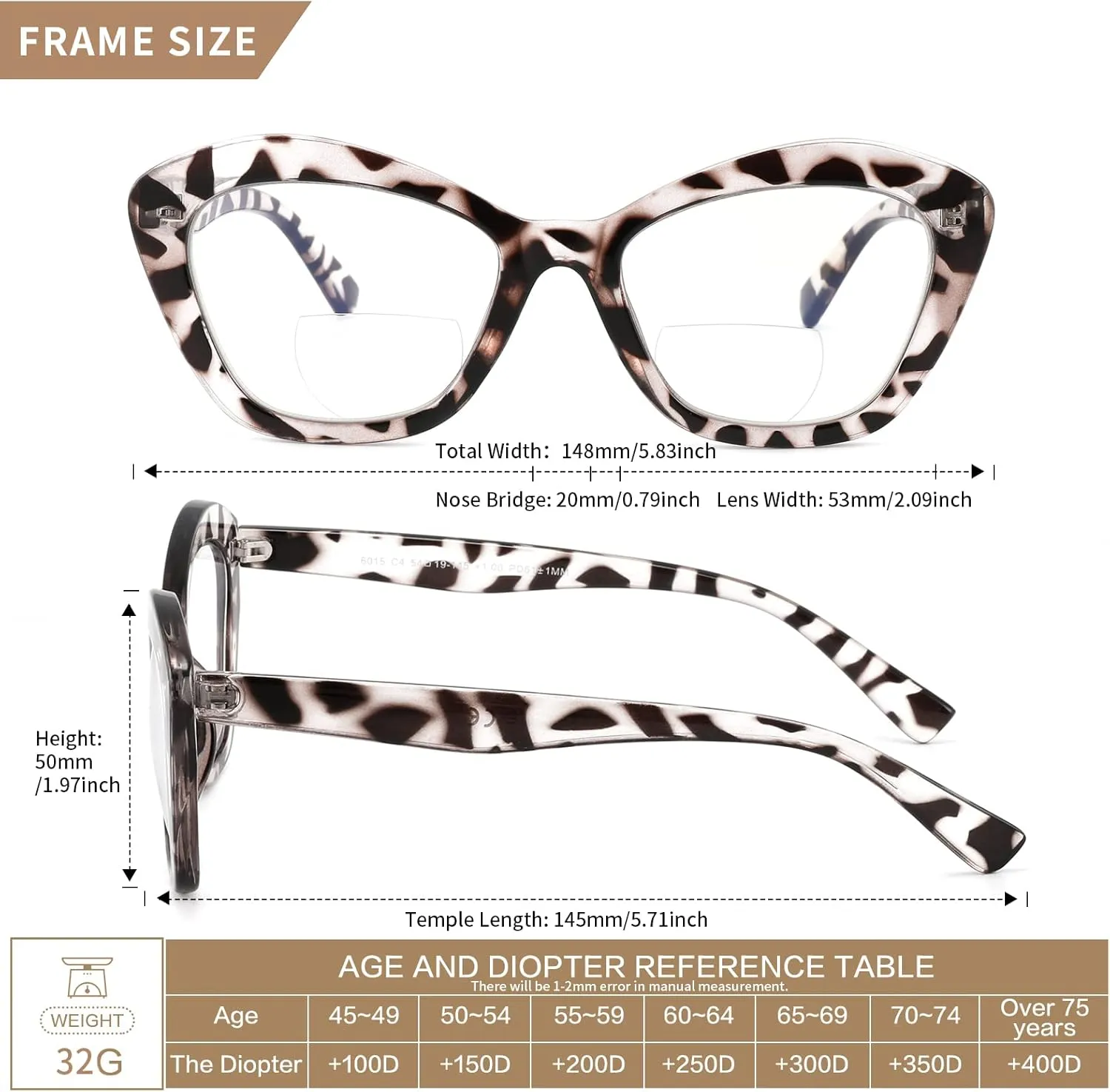 Bifocal Reading Glasses for Women Designer Cat Eye Oversized Frame Blue Light Blocking Readers Oprah Stylish Eyewear 2 Pack