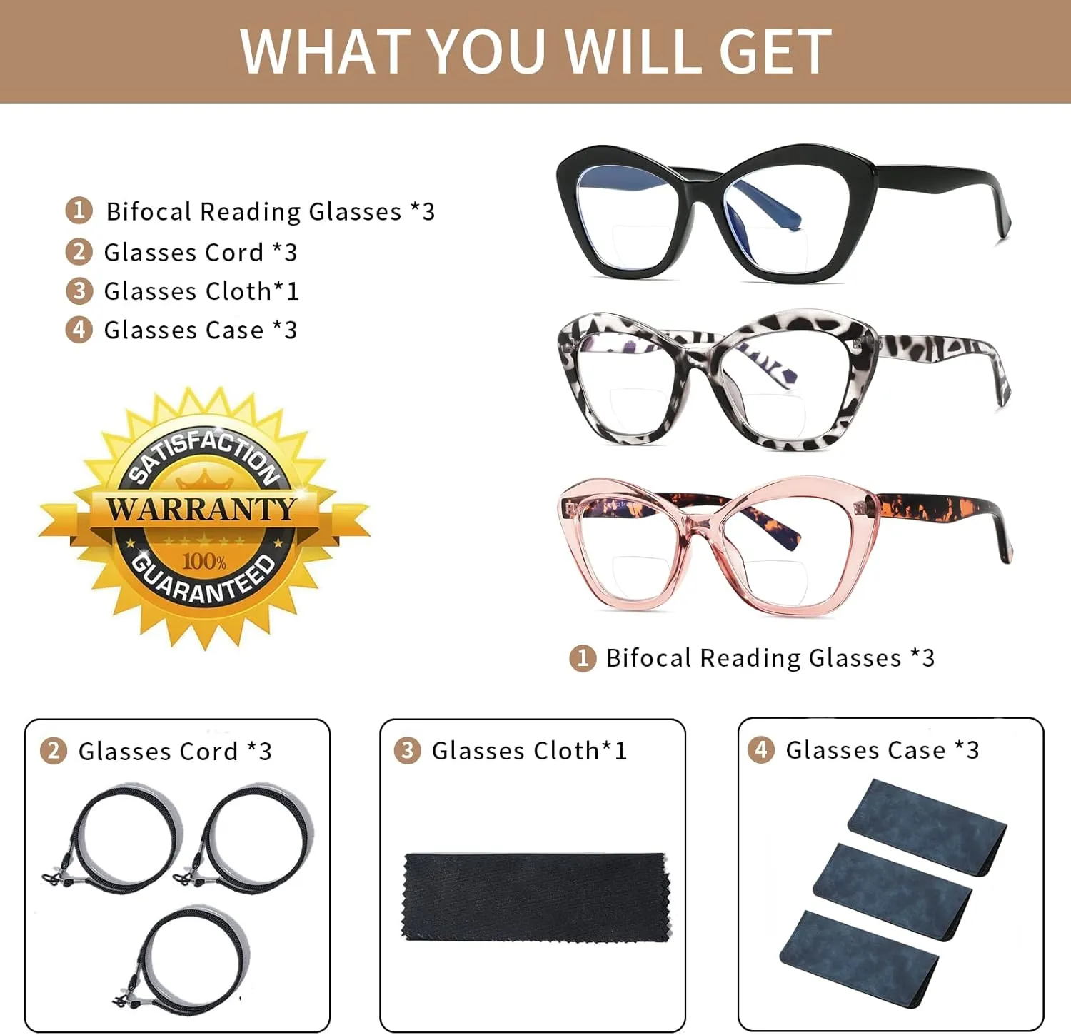 Bifocal Reading Glasses for Women Designer Cat Eye Oversized Frame Blue Light Blocking Readers Oprah Stylish Eyewear 2 Pack
