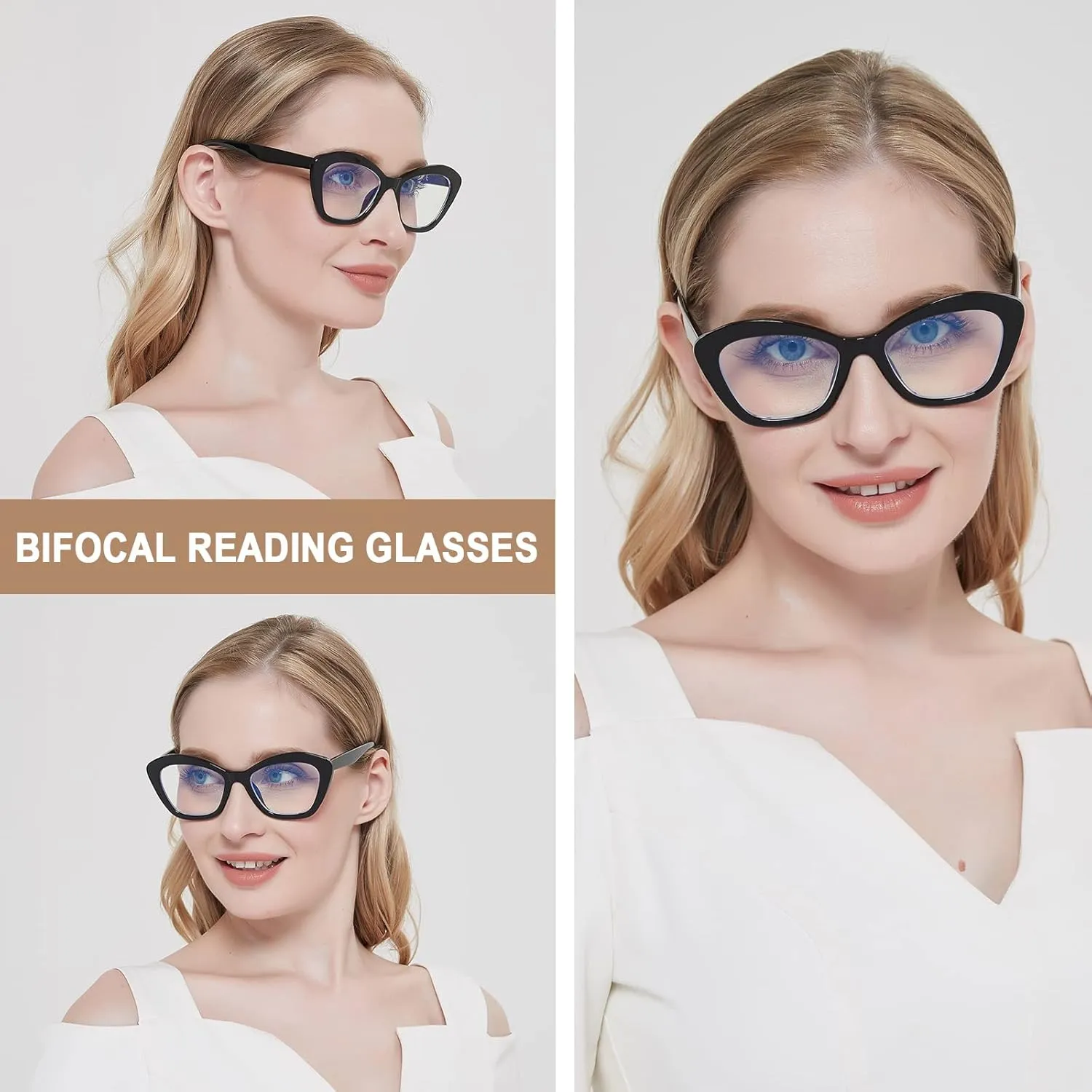 Bifocal Reading Glasses for Women Designer Cat Eye Oversized Frame Blue Light Blocking Readers Oprah Stylish Eyewear 2 Pack