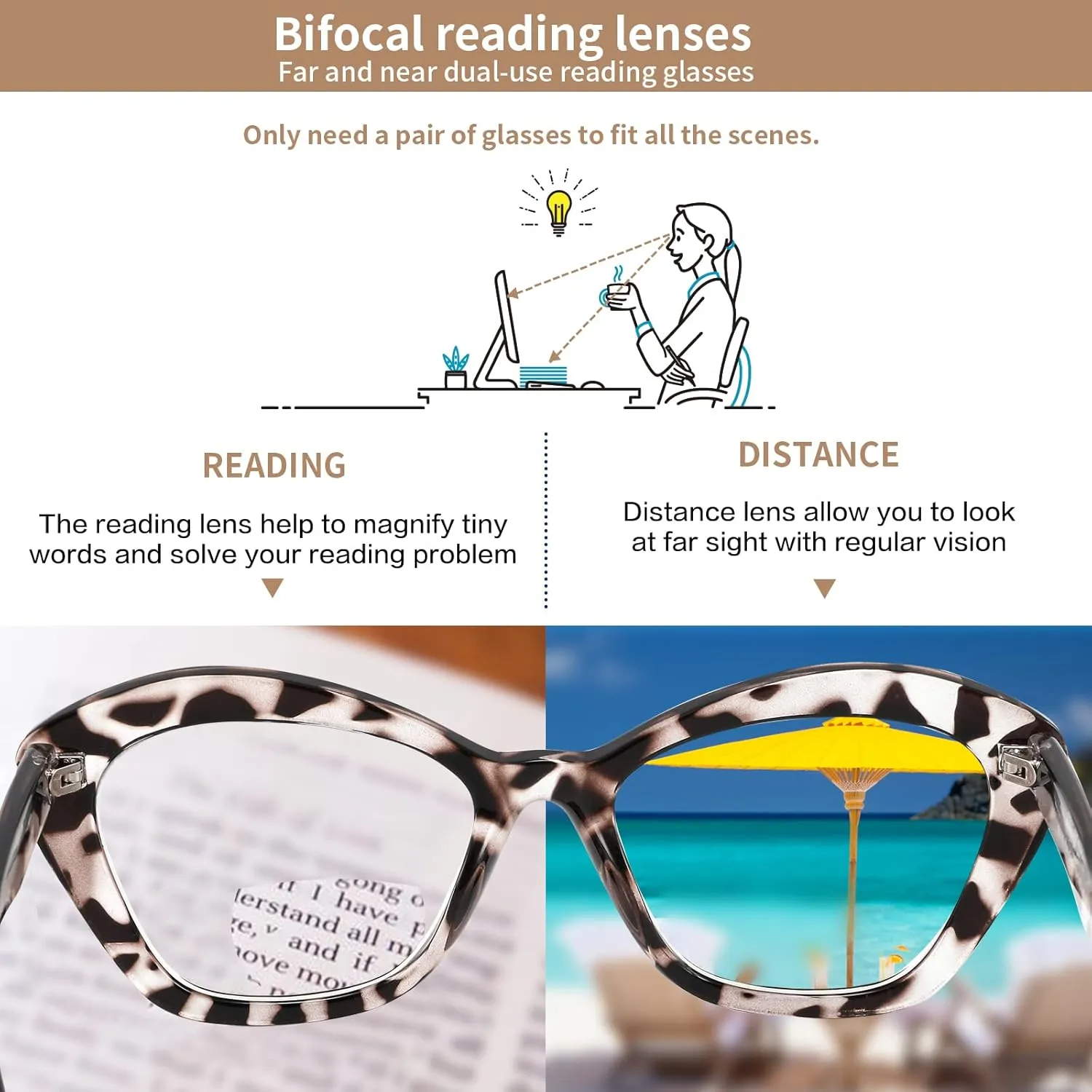 Bifocal Reading Glasses for Women Designer Cat Eye Oversized Frame Blue Light Blocking Readers Oprah Stylish Eyewear 2 Pack