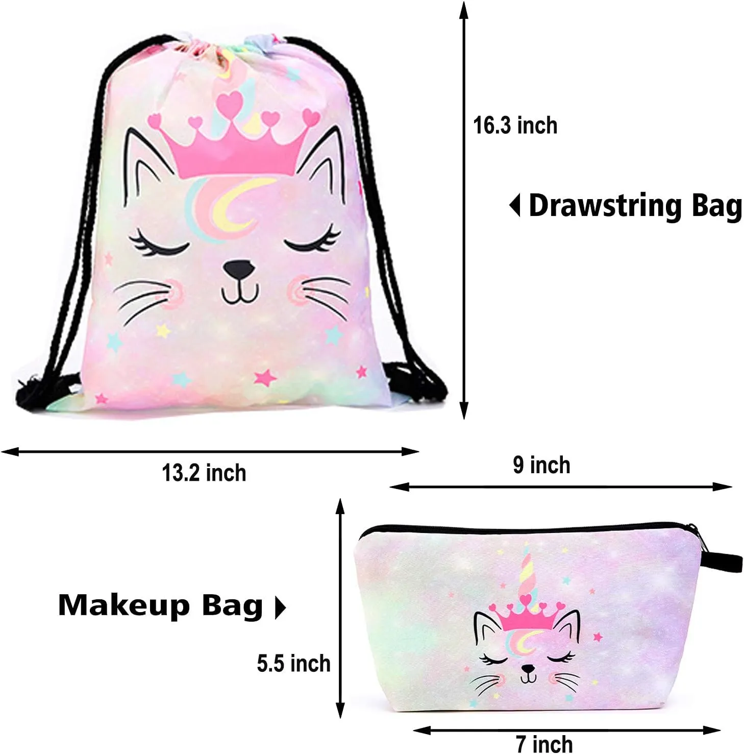 BIGPETS Unicorn Gifts for Girl Drawstring Backpack/Makeup Bag/Unicorn Necklace/Bracelet/Hair Ties/Purse Set