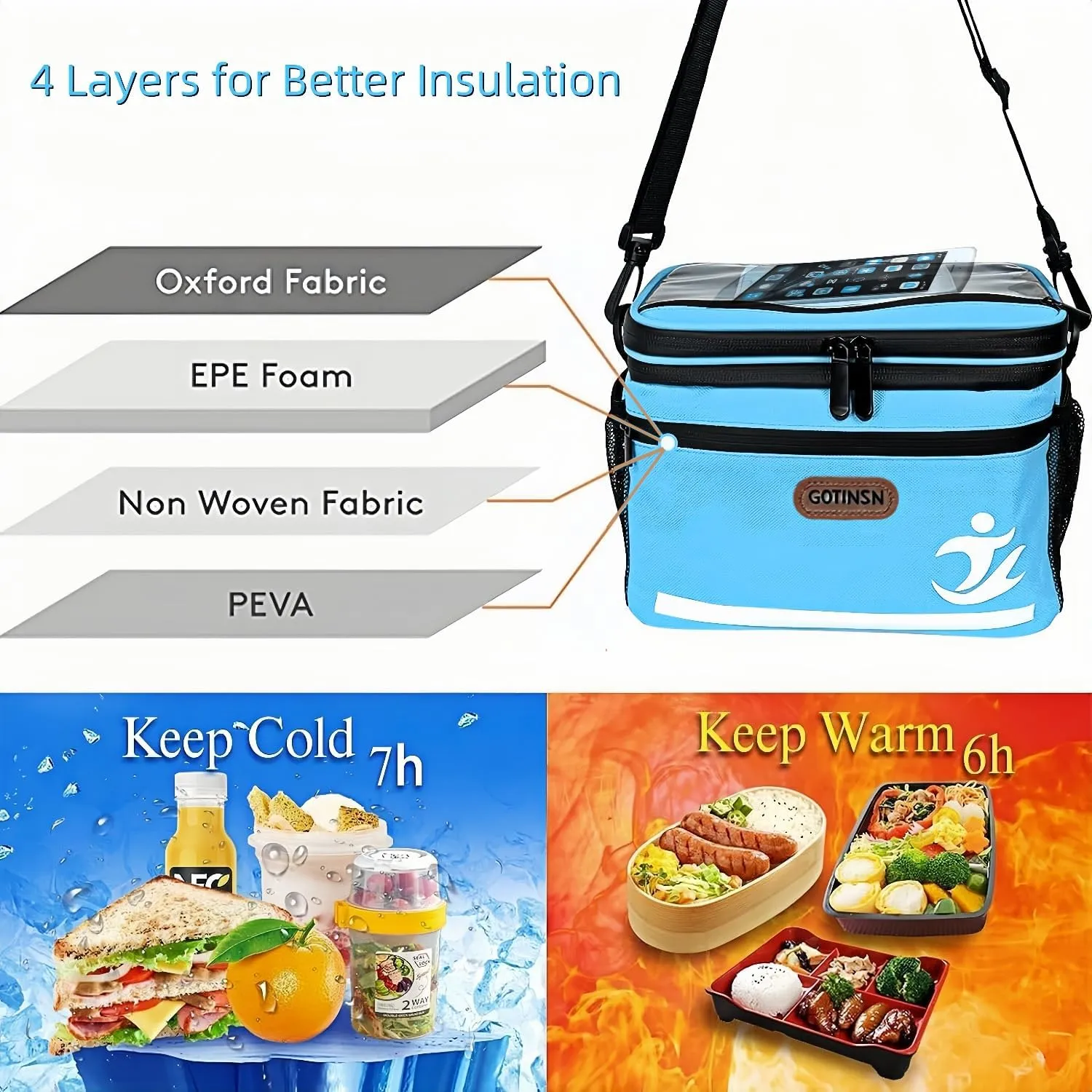 Bike Basket front Bag, Bicycle Insulated Handlebar Bag with Touch Screen Phone Holder Frame Tube Bag 5L Storage Bag Keep Cooling with Mesh Pockets for Riding Picnic Camping