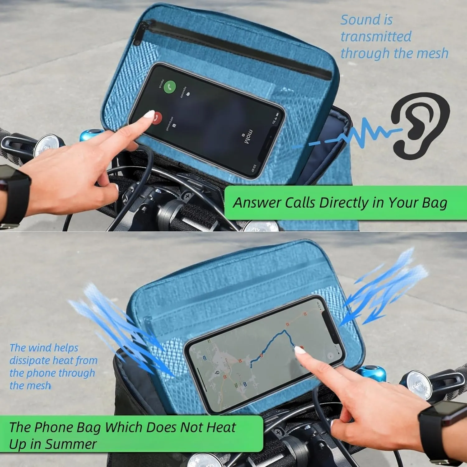 Bike Basket front Bag, Bicycle Insulated Handlebar Bag with Touch Screen Phone Holder Frame Tube Bag 5L Storage Bag Keep Cooling with Mesh Pockets for Riding Picnic Camping