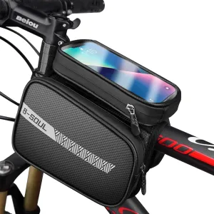 Bike Frame Bag,Waterproof Bike Phone Holder with TPU Touch Screen, Large Capacity & Reflective Strips top tube bike bag, Commuting, and Adventures,Bicycle Accessories for Phones under 6.9''
