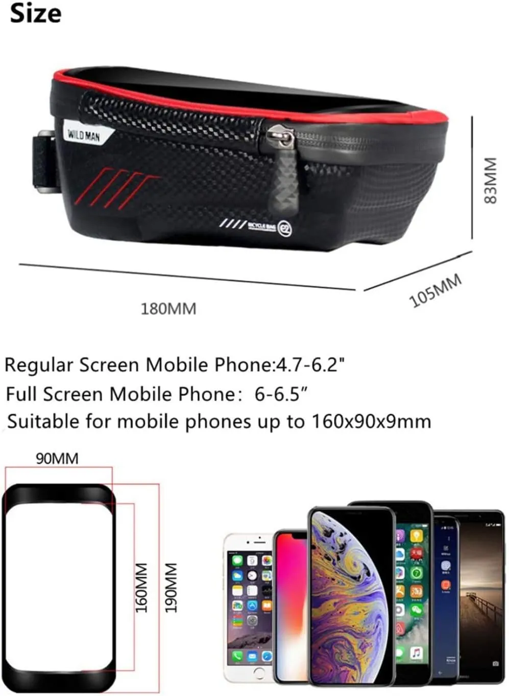 Bike Frame Phone Holder Bag, Waterproof Shockproof Hard Shell Bicycle Bag,Bike Front Beam Frame Phone Holder for Smart Phone 6.5 Inch