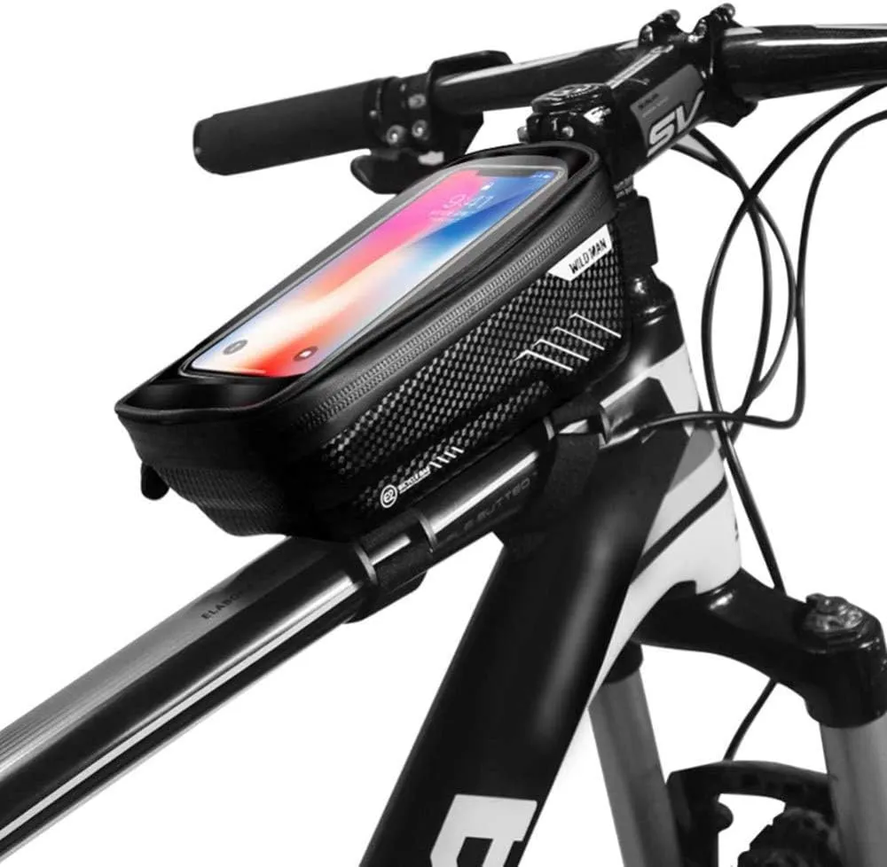 Bike Frame Phone Holder Bag, Waterproof Shockproof Hard Shell Bicycle Bag,Bike Front Beam Frame Phone Holder for Smart Phone 6.5 Inch
