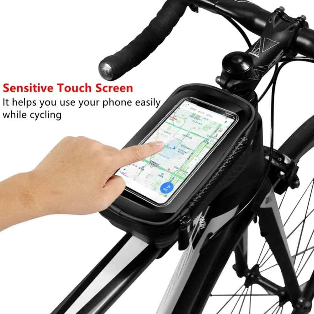 Bike Frame Phone Holder Bag, Waterproof Shockproof Hard Shell Bicycle Bag,Bike Front Beam Frame Phone Holder for Smart Phone 6.5 Inch
