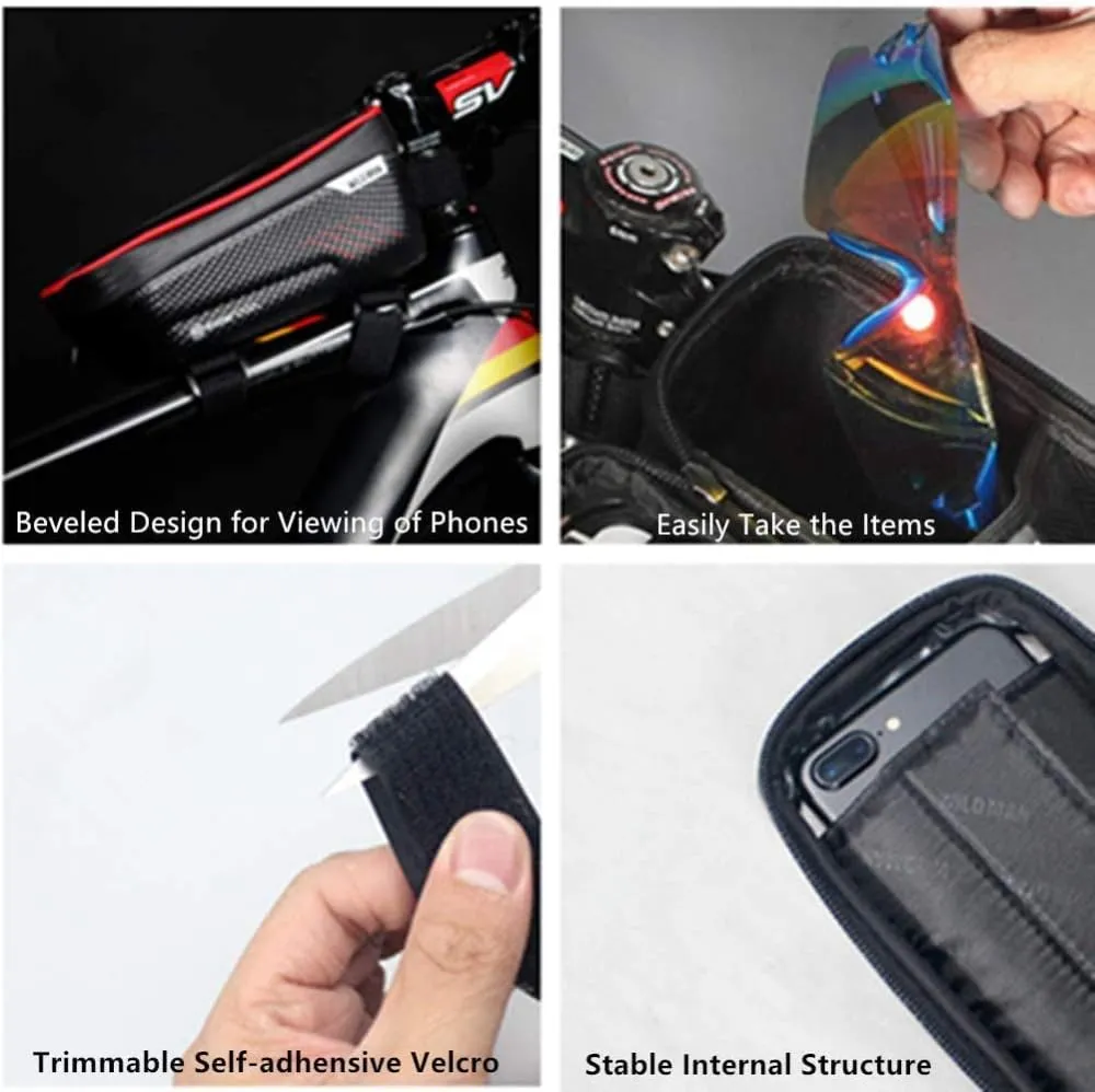 Bike Frame Phone Holder Bag, Waterproof Shockproof Hard Shell Bicycle Bag,Bike Front Beam Frame Phone Holder for Smart Phone 6.5 Inch