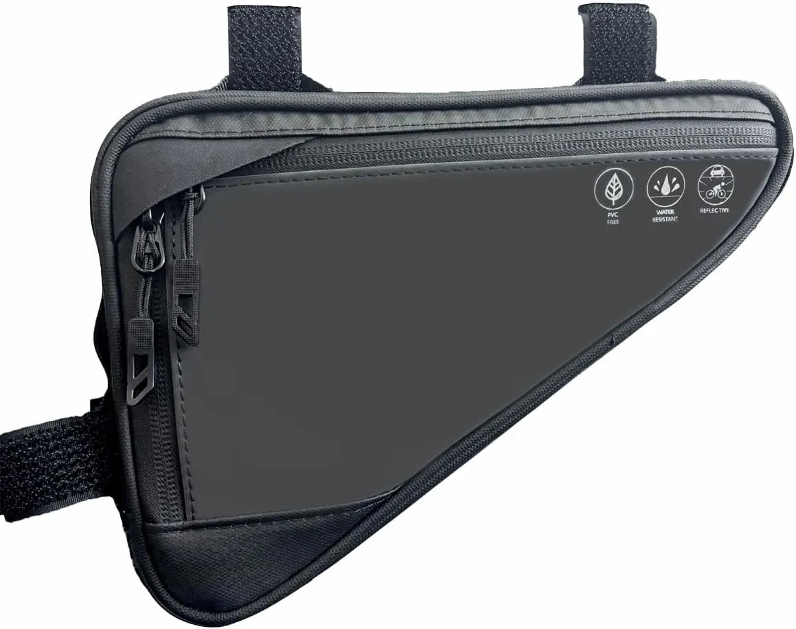 Bike Frame Storage Bag, Water Resistant Bicycle Triangle Bag with Two Side Pockets, Reflective Under Seat Tool Accessories Pouch, Front tube Bag for Mountain Road Bike, MTB, 2L