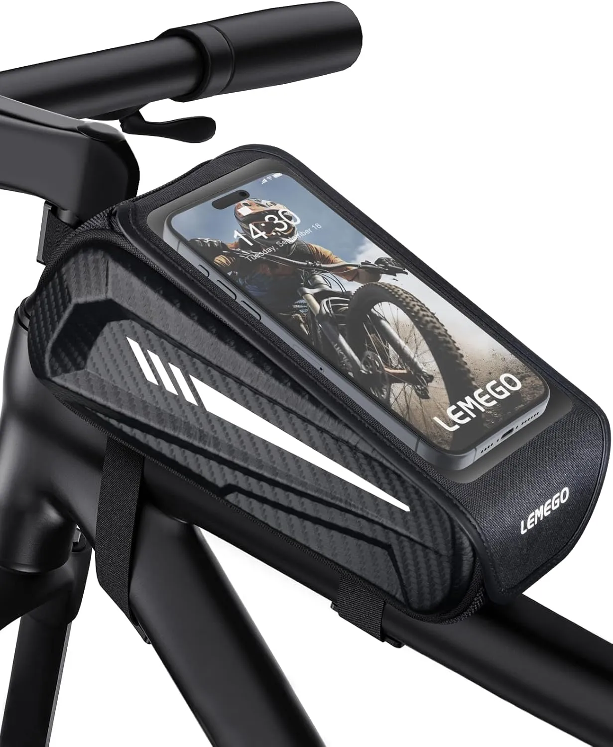 Bike Front Frame Bag EVA Waterproof Bike Phone Holder Bicycle Phone Mount Top Tube Bag Bike Accessories Cycling Pouch with Rain Cover Compatible Phones Under 6.7”