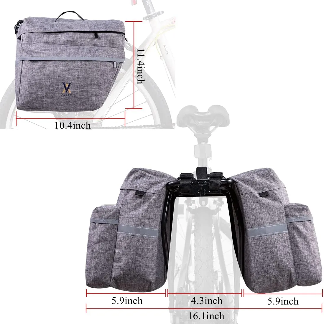 Bike Pannier Bag - 30L Bicycle Bag with Reflective Trim, Water-Resistant Bike Rear Seat Saddle Bags
