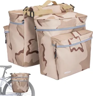 Bike Panniers, 34L Upgraded Water Resistant Saddle Bags for Bicycle Rear Racks, Bike Accessories for Mountain, Road & Electric Bikes, Bike Bag for Commuting, Beige