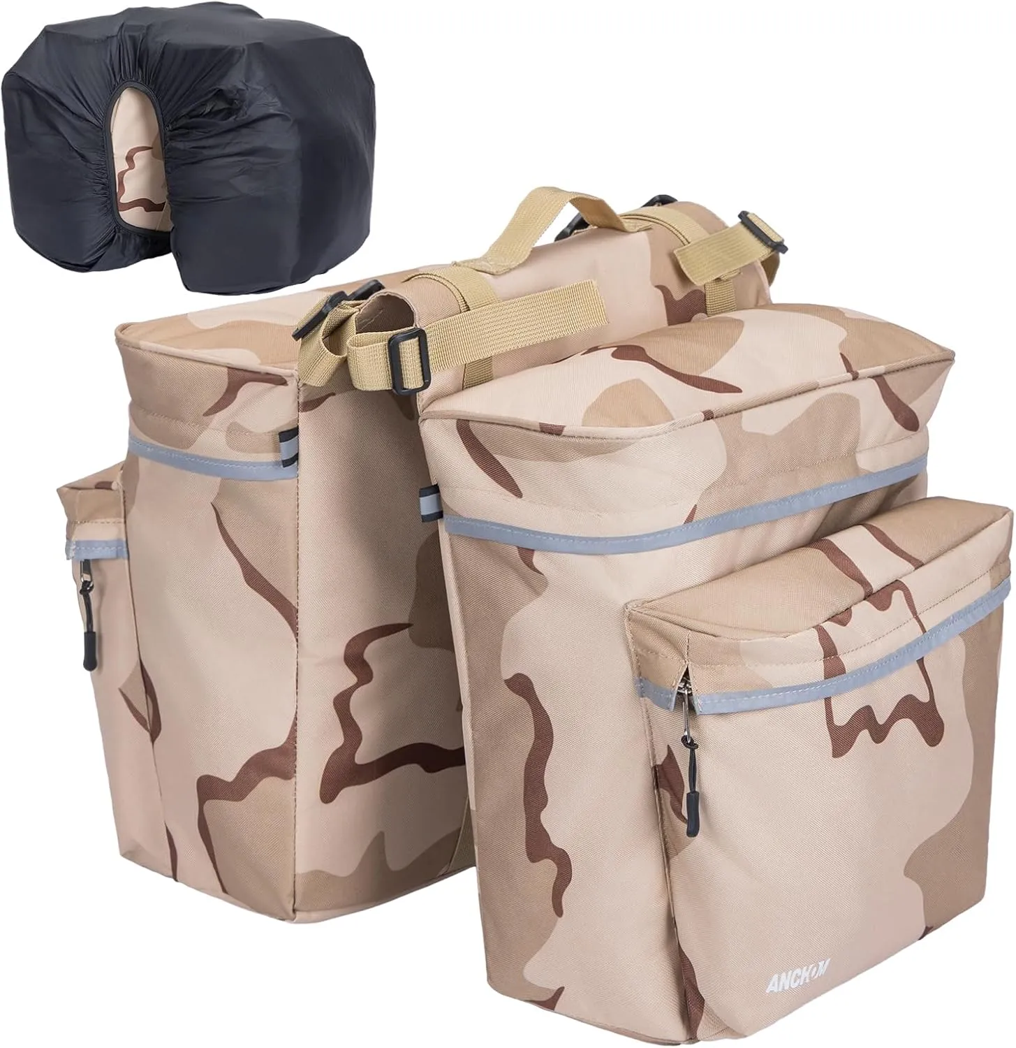 Bike Panniers, 34L Upgraded Water Resistant Saddle Bags for Bicycle Rear Racks, Bike Accessories for Mountain, Road & Electric Bikes, Bike Bag for Commuting, Beige