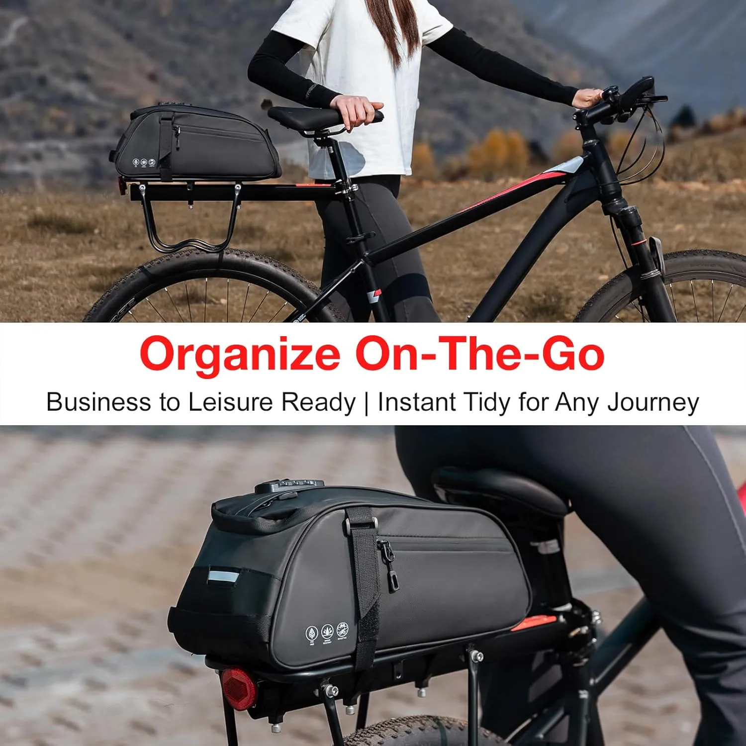 Bike Rack Bag with 3-Digit Combination Lock, Reflective Waterproof Bike Bags for Bicycles Rear Rack, 8L Bike Trunk Bag with Multi-Pocket, Bike Backpack with Shoulder Strap
