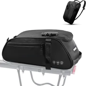 Bike Rack Bag with 3-Digit Combination Lock, Reflective Waterproof Bike Bags for Bicycles Rear Rack, 8L Bike Trunk Bag with Multi-Pocket, Bike Backpack with Shoulder Strap