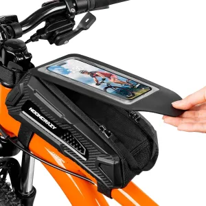 Bike/Bicycle Phone holder Front Frame Bag, Waterproof Hard Casing bike phone bag with 0.3mm Sensitive TPU Touch Screen, Connected Double Zip Adult Bike Bag for Compatible Phone Under 6.8”