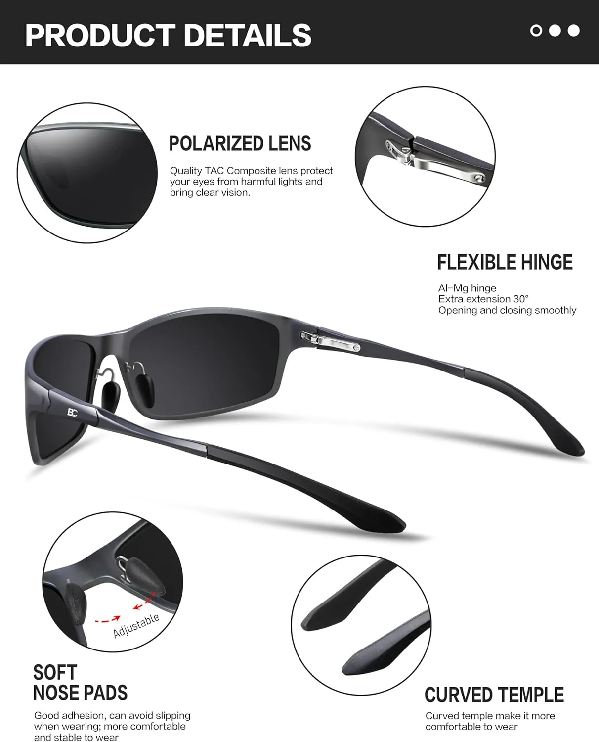 BIRCEN Polarized Mens Sunglasses: UV Protection Sports Shades for Men Women Sport Driving with Al-Mg Frame