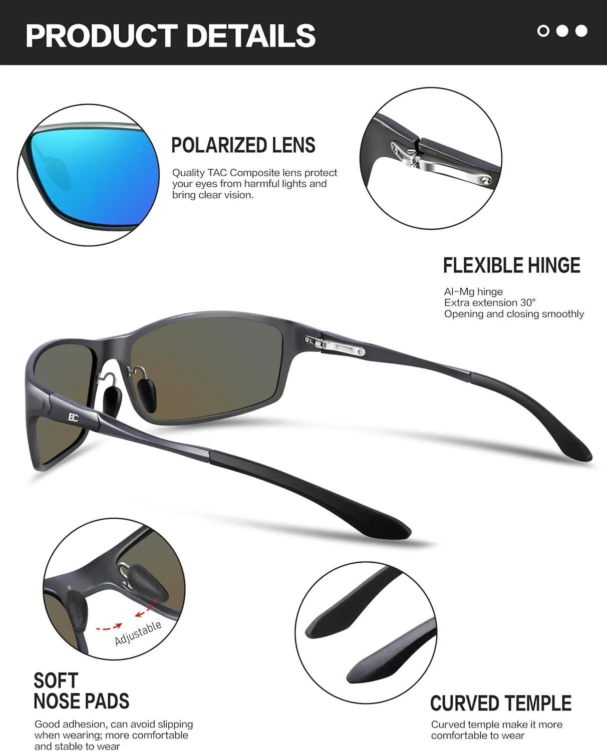 BIRCEN Polarized Mens Sunglasses: UV Protection Sports Shades for Men Women Sport Driving with Al-Mg Frame