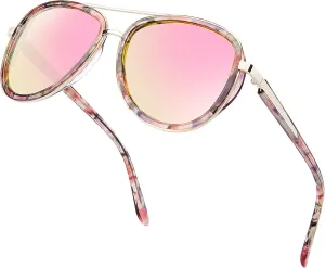 BIRCEN Polarized Sunglasses for Women UV - Protection Womens Retro Mirrored Shades with Acetate Frame BC2001