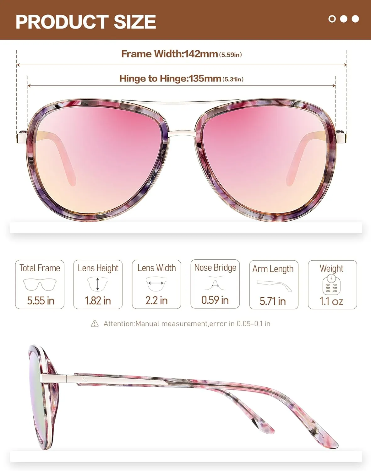 BIRCEN Polarized Sunglasses for Women UV - Protection Womens Retro Mirrored Shades with Acetate Frame BC2001