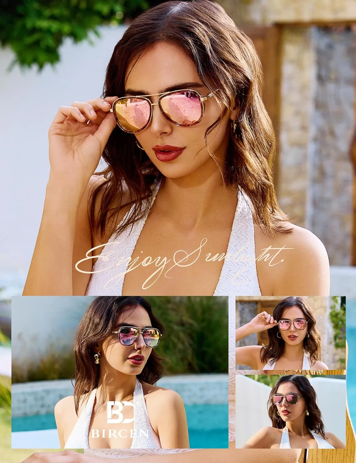 BIRCEN Polarized Sunglasses for Women UV - Protection Womens Retro Mirrored Shades with Acetate Frame BC2001