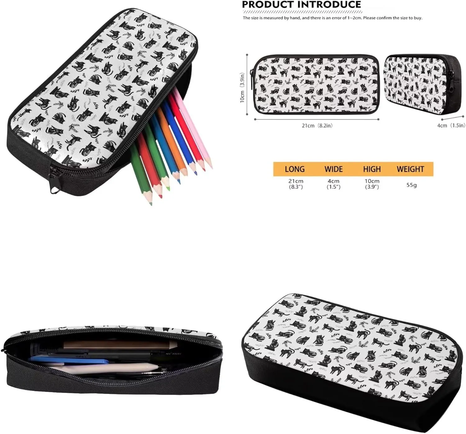 Black Cat Backpack with Lunch Box for School Girls Middle School Large School Bag Lightweight 17 Inch Laptop Book Bag Travel Shoulder Bag