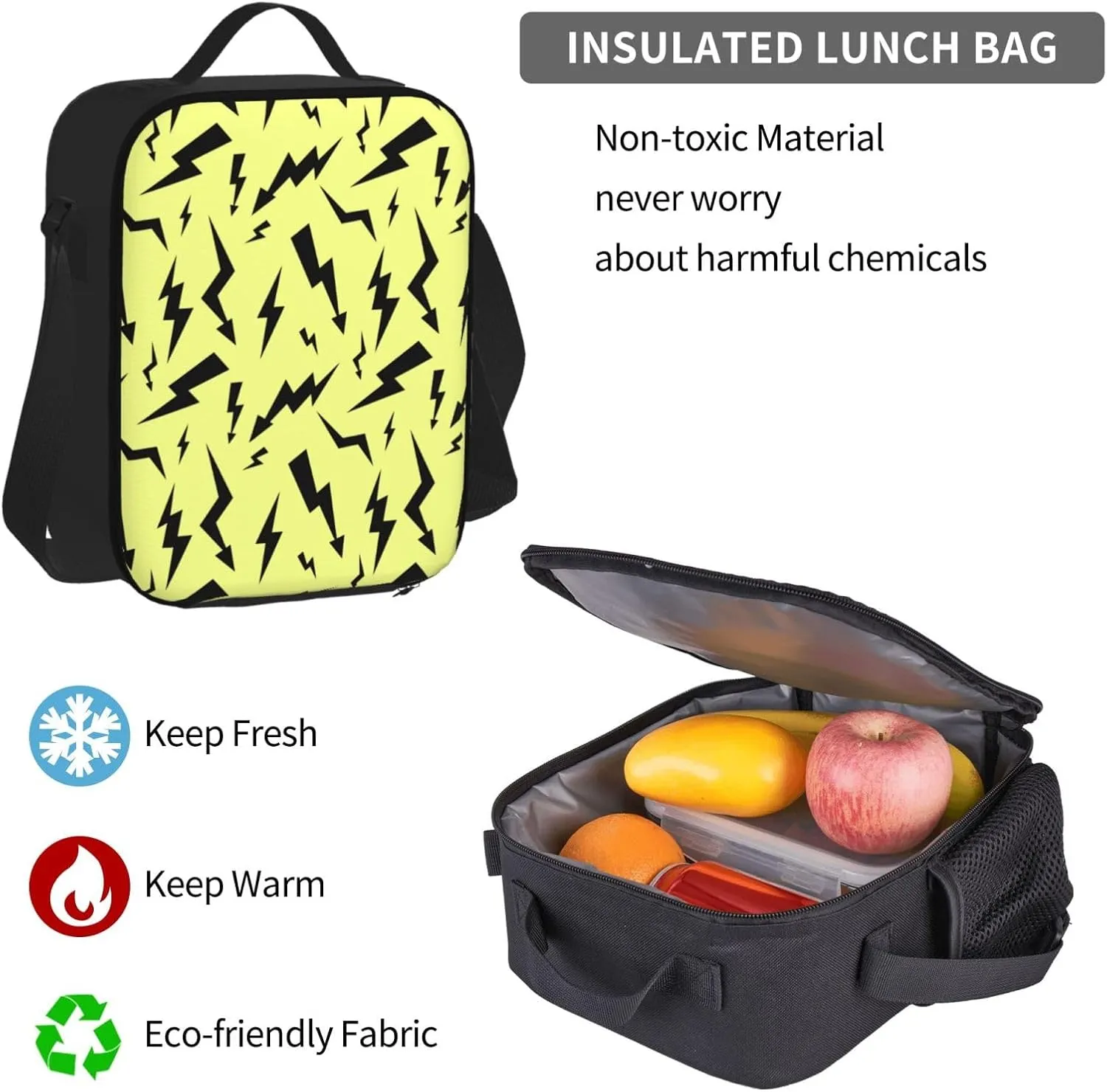 Black Thunder Yellow Multifunctional Pocket Backpack Crossbody Lunch Bag Pencil Case 3Pcs Set Large Capacity Backpack