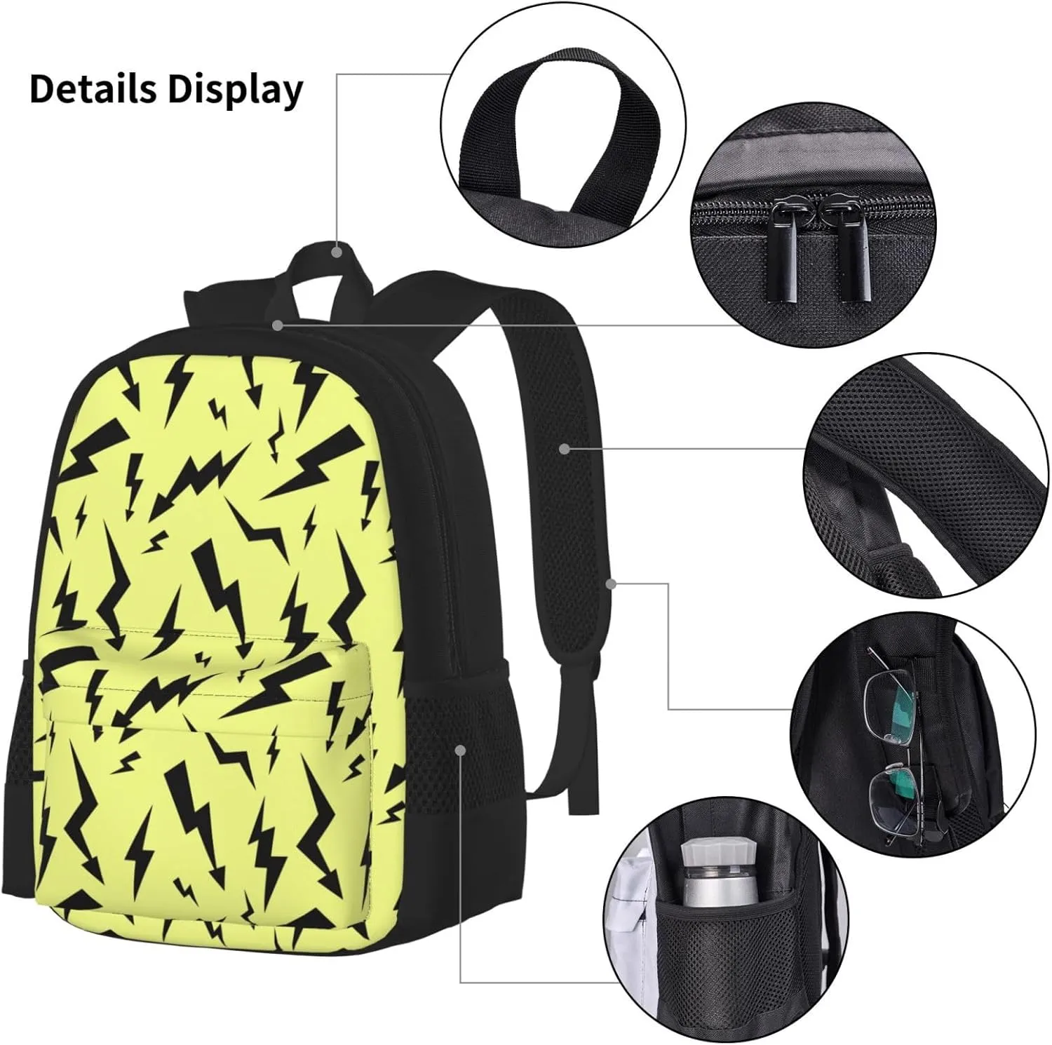 Black Thunder Yellow Multifunctional Pocket Backpack Crossbody Lunch Bag Pencil Case 3Pcs Set Large Capacity Backpack