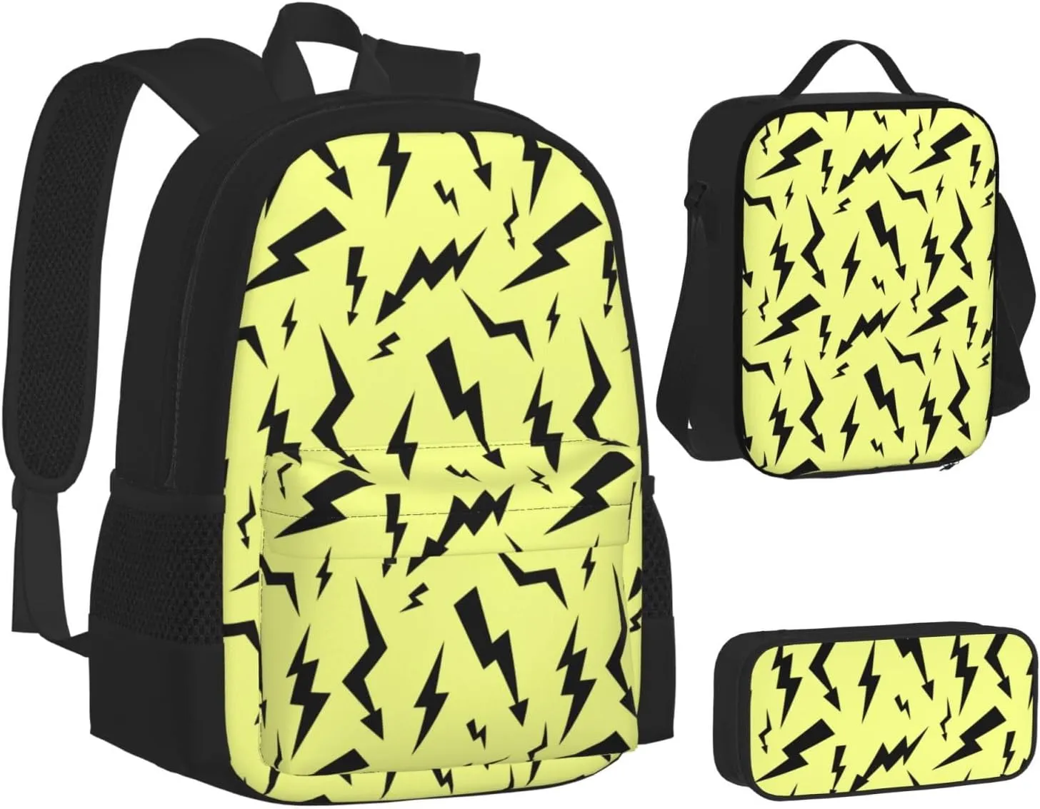 Black Thunder Yellow Multifunctional Pocket Backpack Crossbody Lunch Bag Pencil Case 3Pcs Set Large Capacity Backpack