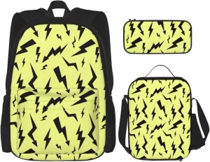 Black Thunder Yellow Multifunctional Pocket Backpack Crossbody Lunch Bag Pencil Case 3Pcs Set Large Capacity Backpack